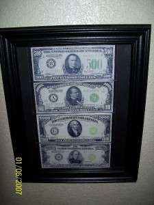   500 $1,000 $5,000 $10,000 Fedral Reserve Note Framed Replicas  