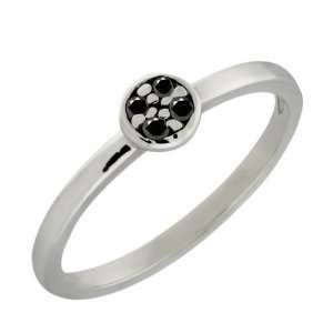 com Beautiful Round Natural Black Diamond Sterling Silver Ring Size 5 