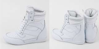 Womens White High Top Leather Sneakers Shoes US6~8 / Ladies Platform 