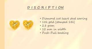 18k gold diamond cut heart earring thai singapore # 33  