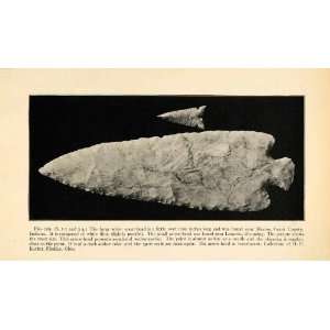  1910 Print Spearhead Arrowhead Archeology Flint Stone Age 