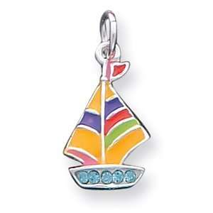   Sterling Silver Enameled and Blue Crystal Sail Boat Pendant Jewelry