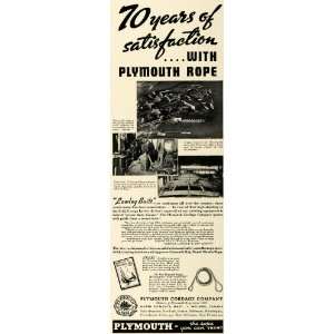  1936 Ad Plymouth Cordage Marine Boat Building Rig Rope 