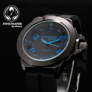   INFILTRATOR ARMY MILITARY BLACK RUBBER MENS WATCH BIG 47MM + GIFT BOX