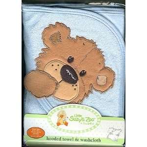  Suzys Suzy Zoo Hooded Towel and Washcloth Set Blue   Boof Baby