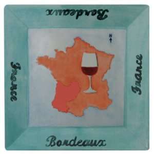    LUNCHEON PLATE BORDEAUX WINE REGION of FRANCE IN WATER COLOR MOTIF