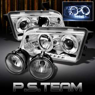 05 10 CHARGER DUAL HALO PROJECTOR LED HEADLIGHTS+CLEAR FOG LIGHTS w 