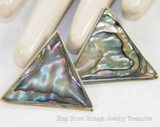   Alpaca Mexico Silver Abalone Triangle Shaped Clip Earrings  