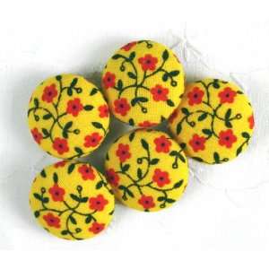   Bright Yellow Red Floral Fabric Covered Buttons w/ Shanks   3/4 Arts