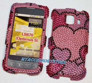 LG LS670 Sprint Optimus S Pink & Purple Hearts Glitter Bling Phone 