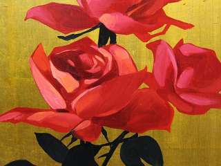 Michael Huggins RED ROSES Original Oil Gold leaf Painting Artwork 