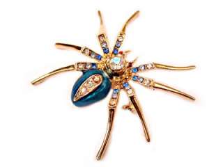 Spider Tarantula GP Pin Brooch Blue Swarovski Crystal for Halloween 