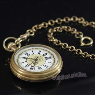 Antique Brass Copper Mechanical Pocket Watch Hand Winding Clock Chain 