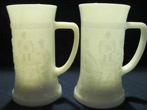 Pair Indiana Milk Glass Stein/Tankards Tiara Mold 10818  