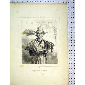  C1810 Antique Drawing Man Sweeping Brush Work Clothes