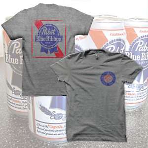 GREY PABST BLUE RIBBON T Shirt PBR BEER Logo Size S 5XL  
