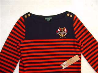 POLO RALPH LAUREN WOMENS Crest Boat Neck SHIRT Top Sweater M Striped 