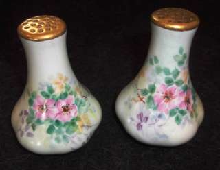 Antique P. L. Limoges Hand painted Salt & Pepper Shakers with gold top 