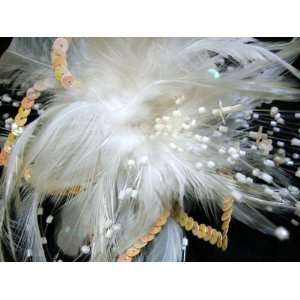  Ivory Beaded Formal Feather Hair Clip and Pin Beauty