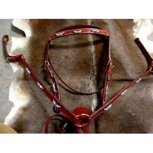 BRIDLE BREAST Collar WESTERN LEATHER HEADSTALL WITH COLORED BEADS (SET 