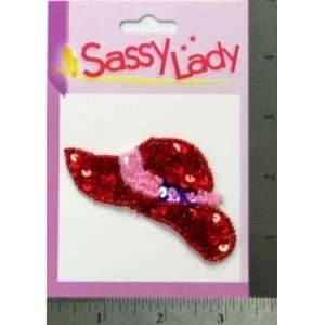  Red Brimmed Hat Sassy Lady Sequin Applique 