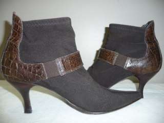   microfiber ankle boots with leather croc embossed trim in size 7 M