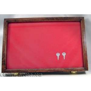  Cherry Wood Red Back Knife Glass Display Case 12 x18 x2 