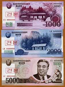 Specimen Set, North Korea, 1000;2000;5000 Won, 2008, P New, UNC  