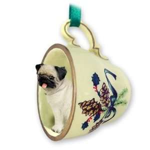  Pug Green Holiday Tea Cup Dog Ornament   Fawn