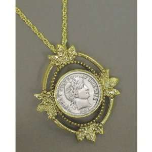   Open Oval Leaf Silver Barber Dime Coin Pendant Coin Jewelry Jewelry