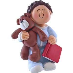  Brunet Boy with Teddy Christmas Personalized Ornament 