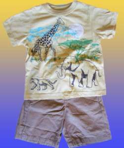 NEW BOYS 2 PIECE SET Safari Animal Print Drill Shorts 2  