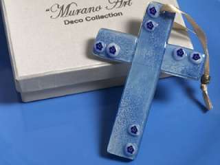 25 Murano Glass Art Deco Blue/White Cross Pendant Favor  