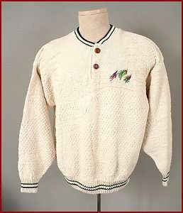 SUTTER & GRANT HENLEY COTTON SWEATER w/ EMBRIODERED FISHING FLIES 