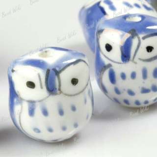 10 Blue Animal Owl Charm Ceramic Porcelain Beads PB0013  