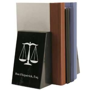   Personalized Black Marble Scales of Justice Bookends 