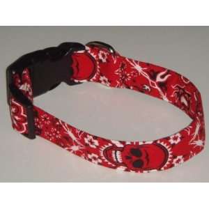  Red Skull Crossbones Bandana Dog Collar Large 1 