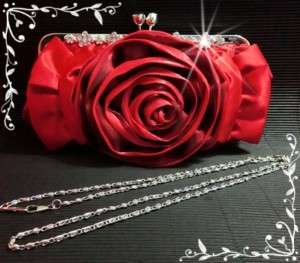 EP064   Satin 3D Red Rose Bridal Wedding Bag Evening Bag & Clutch 