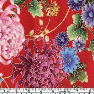 45 Wide Sun and Moon Chrysanthemum Red Fabric By The 