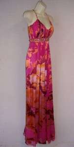 JS BOUTIQUE Pink/Orange Print Jeweled Empire Waist Formal Gown Long 