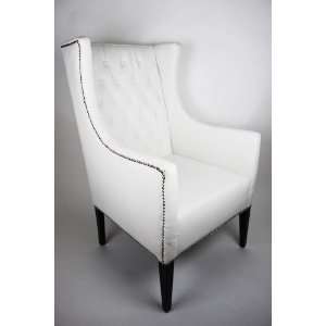  Wing Back White Faux Leather Armchair