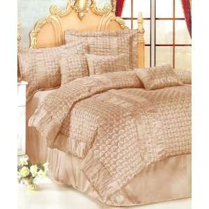  7pc Queen Size Taupe Quilt Style Comforter Bed in a Bag 