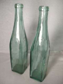 Decorative Green Glass Bottles 10 3/4 Tall   2 Bottle  