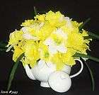 Pretty Bright Yellow & White Daffodils in White Teapot Silk Floral 