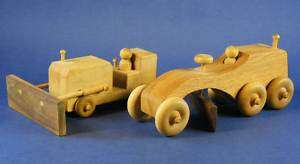 Handcrafted Wood Toy Road Grader & Bulldozer  