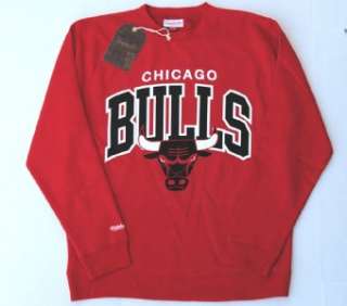 Chicago BULLS Red Crew Neck Sweatshirt by Mitchell & Ness Authentic 