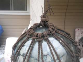 Vintage Green Glass Crabbing Buoy w/ Braided Rope Net  