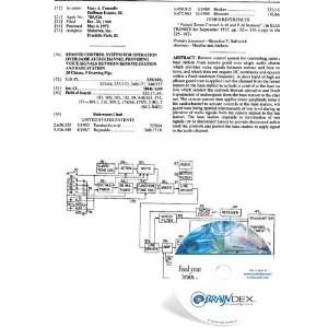  NEW Patent CD for REMOTE CONTROL SYSTEM FOR OPERATION OVER 