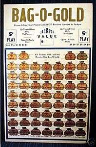 1940 Gold Bag 5 Cent Punch Board Prize Board Old Stock  