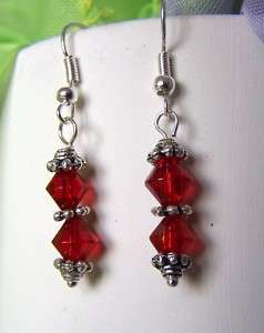 Red Bicone Crystal Glass Earrings    E160  